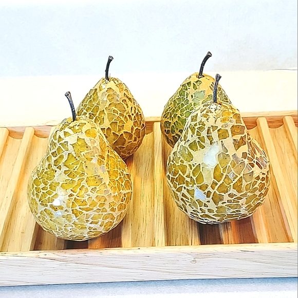 MOSAIC MID CENTURY MODERN GLASS PEAR FRUIT SET OF FOUR - Picture 2 of 7